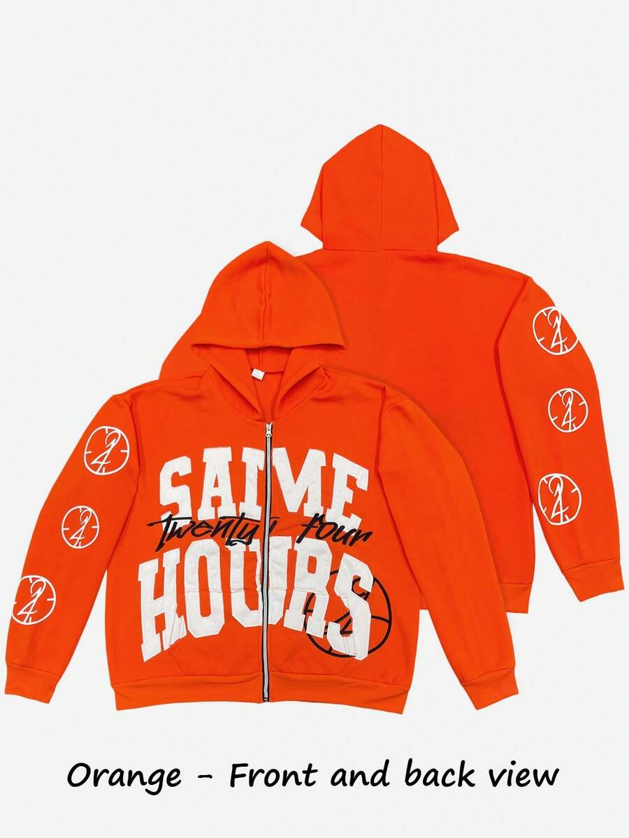 Y2k Zip-Up Hoodies For Women'S Clothing, Perfect For Valentine'S Day Outfits. Casual And Simple Dopamine Orange Jacket, Ideal For Valentine'S Day Couple Outfits And Going Out Outfits, Winter Clothes For Women, Long Sleeve Tops For Women. - 橘色 - 查看 1
