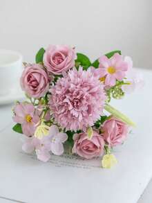 1/80支装 11.41英寸人造丝刺绣绣球花束，仿真茶玫瑰，适用于春季婚礼花瓶、家居装饰、卧室、餐厅、节日、生日派对、户外花园、情人节礼物、舞会装饰 - 豆沙色 - 查看 5