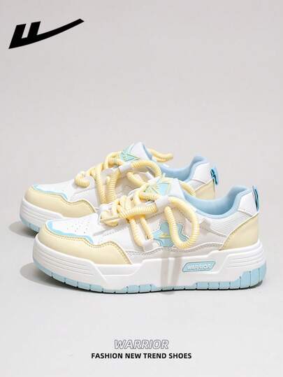  1 Pair WARRIOR Women's Thick Sole Lace-Up Soft Bottom Casual Shoes, Low-Top Outdoor Flat Shoes, Round Toe Low Heel Non-Slip Solid Color Elegant Soft Bottom Hiking Shoes, Suitable For Students, Graduation Photos, Flat Shoes, Low-Top Leather Sports Skateboard Shoes