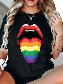 Womens   Pattern T Shirt  Short Sleeve Crew Neck Wit (2) - 黑色7 - 查看 1