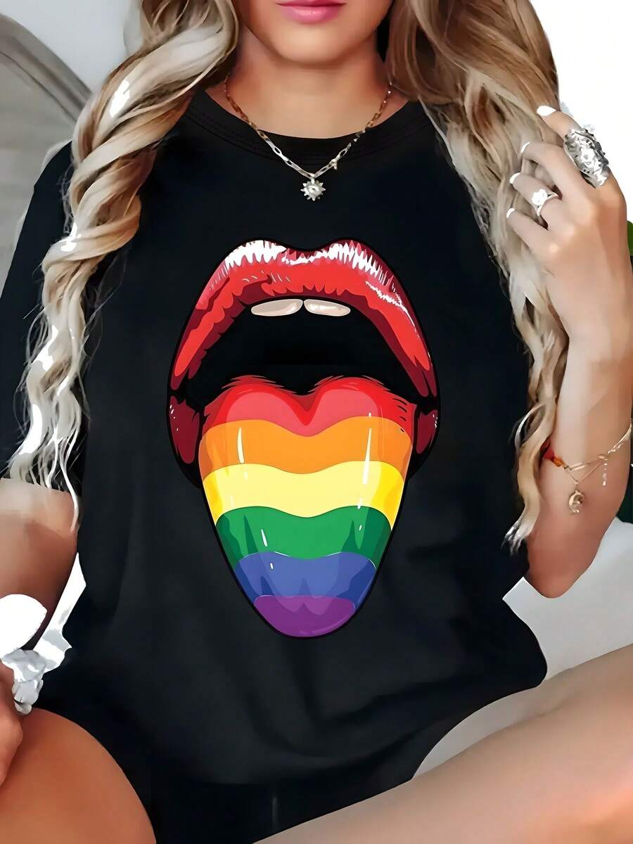 Womens   Pattern T Shirt  Short Sleeve Crew Neck Wit (2) - 黑色7 - 查看 1