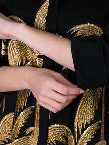2026 New Style Ramadan Traditional Elegant Embroidered Gold Beaded V-Neck 3/4 Sleeve Dress JALABIA For Women - Black - View 4