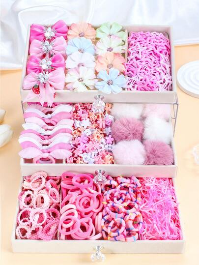 608pcs/Set Pink Girly Pom Pom Hair Accessories Set, Includes Bowknot, Flower, Star Hair Clips, Pom Pom Hair Scrunchies, Small Claw Clips - Suitable For Girls And Women, Sweet And Cute, Fit For Daily, Date, School, Travel, Valentine's Day Gift, 2026 New Year, Ponytail Holders, Head Accessories, Valentines Accessories