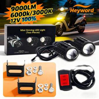  1pc/2pcs Heyword Motorcycle & Truck LED Lights - Dual Color Mini Driving Lights, 500-800 Lumens, Hardwired, Fits Most Vehicles