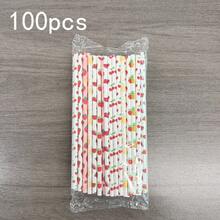 Paquete de 25/100 pajitas de papel con estampado de frutas - 6 x 197 mm | Perfectas para café, zumos, cócteles, té con leche, decoración para cumpleaños, bodas, fiestas y diversas ocasiones. Se disuelven en agua. - Multicolor - Ver 13