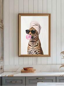 1件粉色豹纹墙饰 | 少女风墙画 | 猎豹图案墙画 | 复古可爱房间装饰 | 适用于客厅、卧室、浴室、办公室等家居装饰，不含画框