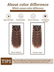 22-Inch Artificial Curly Hair Clip-On Wig Set - Long Wavy Clip-On Hair Cap - Hair - 6-Piece Clip-On Full Head Cover - Brown - View 8