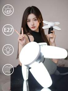 Składana żarówka LED E27 z łopatkami wentylatora, światło z timerem, AC85-265 V, 28 W, żarówka LED o wysokiej jasności, odpowiednia do domowych lamp sufitowych, miniaturowych lamp składanych, lamp wiszących i innego małego oświetlenia wewnętrznego - Biały - Zobacz 2