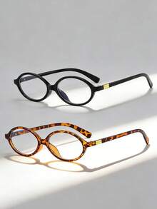 男女通用复古小椭圆框眼镜，个性街头风格按扣凹面透明眼镜，时尚女士小框眼镜，简约复古韩版百搭女士配饰 - 彩色 - 查看 5