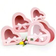 4个/套心形蝴蝶结礼盒，PVC心形礼盒套装，适用于情人节、婚礼礼物、新年、母亲节礼物、节日派对礼物 - 彩色 - 查看 3