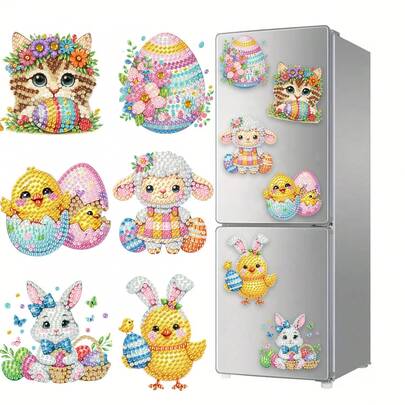 6pcs Spring Diamond Art Fridge Magnets Diamond Painting Decoration DIY Diamond Painting Magnet Kit For DIY Crafts Gifts Fridge Mailbox Decor