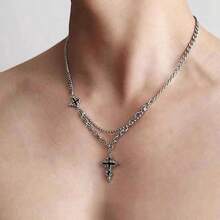 黑色十字项链 男士嘻哈中性风 欧美小众轻奢毛衣链配饰 - 彩色 - 查看 5