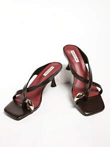 5厘米新款撞色极简坡跟人字拖凉鞋，2025夏季露趾高跟鞋 - 棕色 - 查看 8