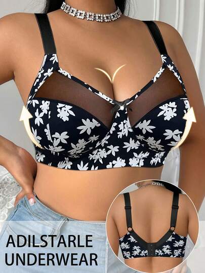 Plus Size Women Mesh Patchwork Sexy Comfortable Minimalist Racerback Bra