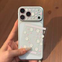 闪光镜头膜+贴纸，蝴蝶结、花朵、兔子图案，相机镜头保护膜，兼容苹果 17 Pro Max/17 Pro，玻璃膜，为您的手机提供时尚保护 - 閃粉鏡頭膜+兔兔花朵 - 查看 2