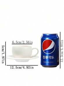 一套 110 毫升黑白双色陶瓷意大利浓缩咖啡杯碟（一个杯子和一个碟子），卡布奇诺杯耐热且易于清洗，适合饮用水、牛奶、燕麦片、茶、果汁、早餐、咖啡、饮料等。