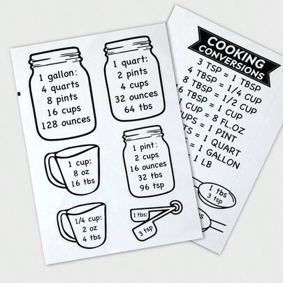 Kitchen Conversion Chart Wall Decor, Metric Measurement Conversion Cooking, Baking, Fridge Decor, Gallon Quart Pint Cup Ounce Tbsp Tsp Conversion Chart Sticker 11.4x8.3 In