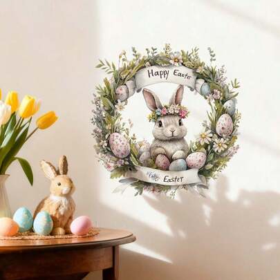 1 pieza Guirnalda de Conejito de Pascua y Pegatina de Pared con Huevos, Decoración Autoadhesiva Extraíble de PVC, Adecuada para Decoración de Primavera en Dormitorio, Sala de Estar, Balcón y Ventana