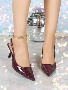 Giày cao gót mũi nhọn họa tiết tre màu đỏ tía, cao 7cm, thích hợp dự tiệc hoặc đám cưới. - Màu Đỏ Sâu - Xem 4