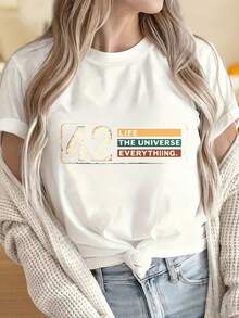 Soft Cotton Summer T-shirtWomen And Men T-Shirts With Round Neck And Short Sleeves42 Life The Universe Everything T Shirt Women Fashion Casual Top Graphic Tee BlackFun Prints Are Suitable Fo - Negro - Ver 4