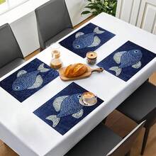 1件/4件/6件装刺绣鱼纹亚麻餐垫，适用于餐桌，四季皆宜，现代可水洗餐垫，房间装饰，杯垫，厨房餐垫，室内外派对装饰，家居装饰，理想礼品 - 彩色 - 查看 5