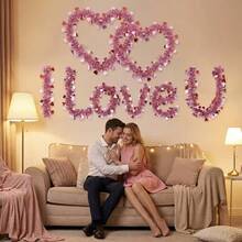 10m=5pcs Realistic Artificial Heart Shaped Vine, Artificial Flowers, Romantic Valentine's Day Faux Pink Heart Plush Ribbon Wreath, Non-Lighted Artificial Flower Wreath