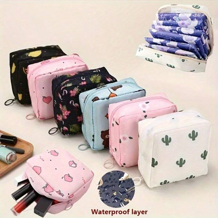 Cute Sanitary Pad Organizer & Travel Bag -  Zipper Closure, Lightweight & Spacious Period Pouch For Women, Girls - Everyday Use - Compatible With Sanitary Pads & Tampons - Easy-Clean Fabric - đào hồng - Xem 1