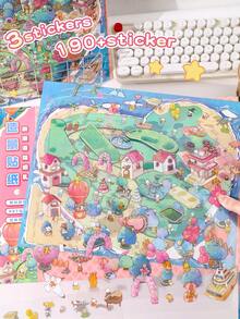 Extra Large Size - Landscape Sticker, Valentine's Day Theme Sticker, Large Size 36*26.5cm, Romantic Island Wedding, Miniature Scene Sticker, 3D Layered Scrapbooking Sticker, Includes 1 Tweezer, Valentine's Day Gift For Girlfriend - Multicolor - View 5