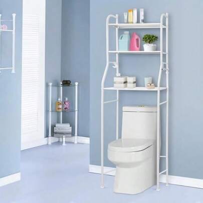 3-Tier Over Toilet Storage Rack - Space Saving Bathroom Shelf Organizer Steel Freestanding/Wall-Mountable Design Holds Towels Toiletries And More White