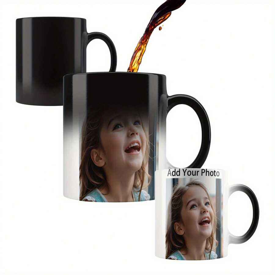 Personalized 11oz Photo Collage Magic Mug: HD Print Heat Reactive Ceramic Coffee Cup For Family Memories - Black - View 1