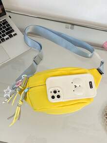 2026 New Fashion Campus Waist Bag, Pink & Blue Tassel Design, Adjustable Strap, Zipper Closure, Nylon Lining. Women's Summer Bag, Fashionable Messenger Bag, Women's Clutch Without Pendant - Multicolor - View 5