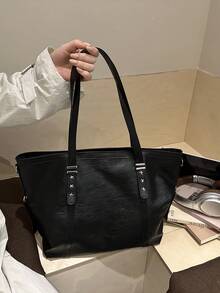 1pc Bag Female Bag Preference Bag Fashion New 2026 Tote Bag Fashion College Style Joker Solid Color Soft Leather Commuter Shoulder Bag High Quality Tote Bag Leisure Large Capacity Messenger Bag Female. - Black - View 7