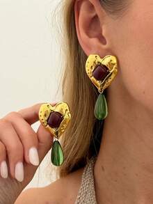 两件套波西米亚风仿宝石水滴形和心形时尚耳环，优雅时尚，适合派对、日常休闲、情侣约会、女士节日生日等场合，百搭珠宝礼品。 - 耳飾 - 查看 2