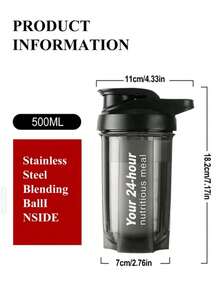 1pc 500ml Sports Shake Bottle, For Protein Mixing Mixer, Leak-Proof Portable Transparent Shake Cup For Exercise, Portable Fitness Bottle, Mixer Cup, Gym Shake Bottle, Outdoor Portable Plastic Drink Cup (Black), Christmas Holiday Gift Sports Bottle, Outdoor Water Bottle - Multicolor - View 4