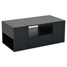 Coffee Table (100 X 50 X 40 Cm), Side Table With One Drawer, Sofa Table With Two Cabinets, High-Gloss Living Room Table With LED Light Strips, Coffee Table With 6 Storage Compartments, Black - Black - View 10