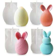 Bộ 4 khuôn silicon hình thỏ sọc, khuôn làm nến hình trứng thỏ dễ thương tự làm, khuôn nhựa epoxy trang trí nhà cửa/quà tặng ngày lễ, khuôn đúc thủ công, khuôn thạch cao nghệ thuật lễ Phục sinh. - trắng - Xem 3