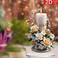 2 Peças Suporte Decorativo de Vela Acrílico Estilo Boêmio Plano com Base - Decoração Floral de Mesa de Plástico para Quarto, Casa e Escritório, Sem Necessidade de Eletricidade, Presente Ideal para Ano Novo - Multicolorido - Visão 2