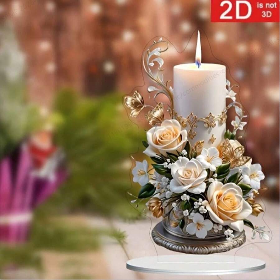 2 Peças Suporte Decorativo de Vela Acrílico Estilo Boêmio Plano com Base - Decoração Floral de Mesa de Plástico para Quarto, Casa e Escritório, Sem Necessidade de Eletricidade, Presente Ideal para Ano Novo