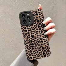 Leopard-Pattern Phone Case, Vintage Fashionable  Phone Protective Case, 1 Count All-Inclusive Shockproof Phone Cover Compatible With IPhone Series, Leopard Design Phone Case, Leopard Print Phone Case - Black - View 4