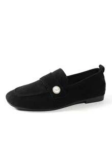 New Fashion Metal Buckle Decor Strap Slip-On Shoes, Stylish Loafers, Comfortable Non-Slip Versatile Design Suitable For Daily Wear And Commuting - Black - View 6