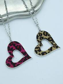 1 chiếc dây chuyền mặt dây chuyền hình trái tim rỗng in họa tiết da báo cổ điển, dây đeo áo len dành cho nữ, bộ sưu tập Ngày Valentine. - vòng cổ - Xem 9