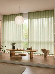 1 pieza Cortina de gasa de lino moderno - Estilo de lino japonés, diseño de bolsillo para varilla, adecuado para sala de estar y dormitorio - Cortina traslúcida y con filtro de luz, cortina de sala de estar, cortina de dormitorio (peso de tela 160g) - verde menta - Ver 3