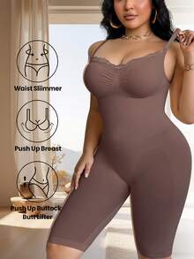 1pc Plus Size Seamless Shapewear, High Elasticity, Waist & Abdomen Slimming, Butt Lifting, Backless, Casual & Simple For Daily Wear - Coffee Brown - View 4