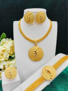 Juego de joyería de 4 piezas con forma de gota de agua para mujeres: collar, aretes, pulsera, anillo. Adecuado para novias en Arabia Saudita, Dubái, Europa y América, fiestas de boda, citas, vestidos formales, Día de la Madre, San Valentín, regalos festivos, uso diario, mamá, Día de la Madre, regalo