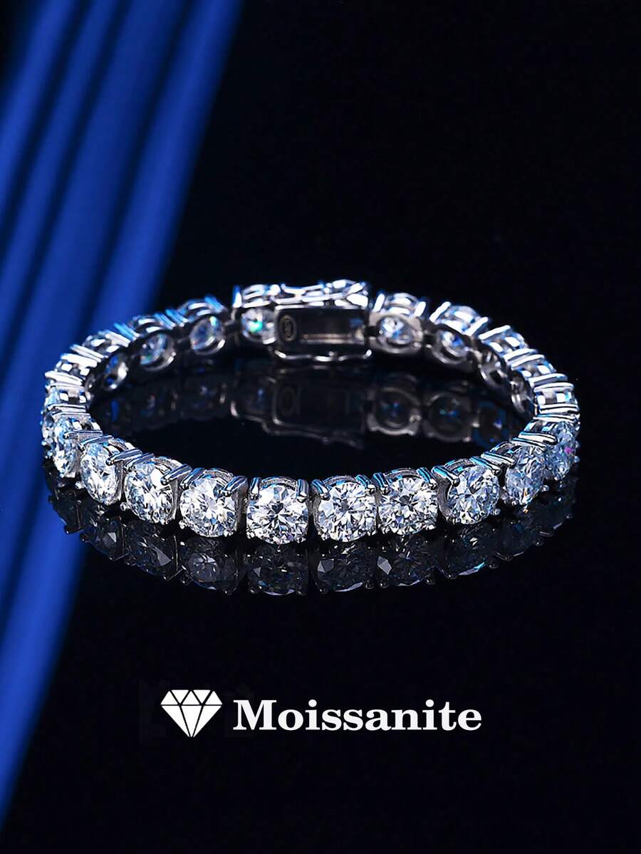 1pc 925 Sterling Silver 6.0mm Moissanite Tennis Bracelet, Unisex Design, High Quality Hiphop 4-Prong Moissanite Tennis Chain S925 Pure Silver Embedded Bracelet, Shiny, Luxury, High-End Exquisite Jewelry, Fashion Gift For Women, Wedding Engagement, Proposal Party, Holiday, Birthday, Valentine's Day, Christmas, New Year