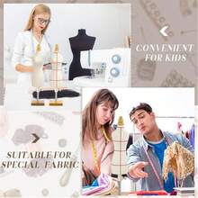 1个迷你缝纫服装模特，带方形底座，方便缝纫，1/4比例迷你女式缝纫服装模特，迷你缝纫模型套装，带红色补丁