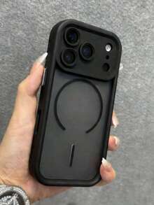 Semi-Transparent Frosted Camera Lens Protection Magnetic Wireless Charging Phone Case, Compatible With IPhone 17 Pro Max, 17 Pro, 17 Air, 17, 16, 15, 14, 13, 12, 11 Pro Max, Armor Plus Back Cover - Black - View 2