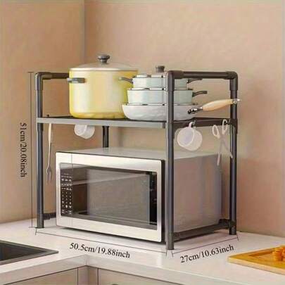 Étagère de rangement de cuisine extensible 1/2 niveau, convient pour micro-ondes et four Étagère de rangement de comptoir en métal noir avec étagères ouvertes, idéale pour ranger les épices, ustensiles, batterie de cuisine, appareils Étagère de cuisine fonctionnelle Cadre en métal noir