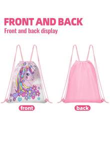 儿童独角兽图案抽绳背包 - 轻便耐用，可爱篮球和独角兽印花，适合青少年女孩运动健身、游泳、旅行徒步，也适合上学、运动、旅行和玩具收纳。 - 均碼 - 查看 5
