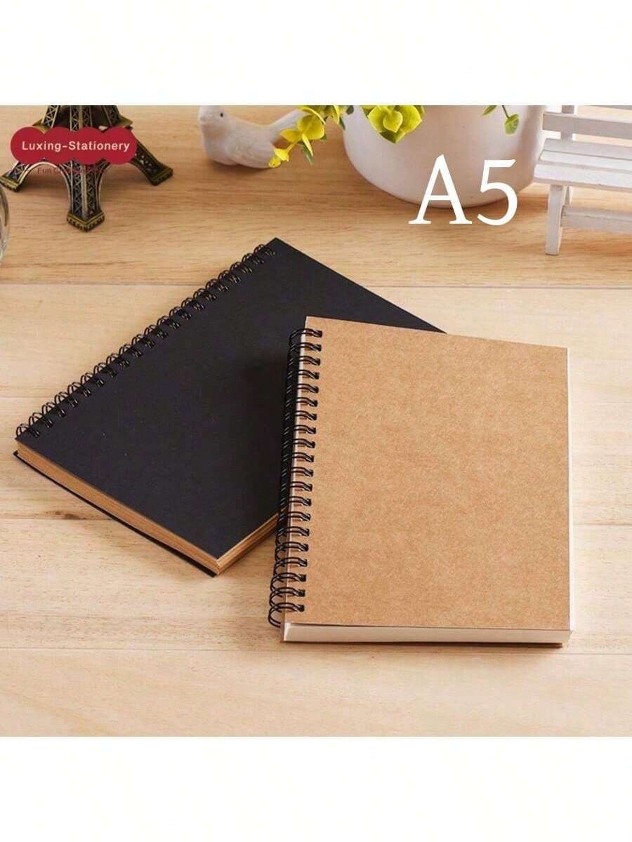 Sổ tay lò xo A5, bìa đen/khô, 60 tờ giấy kẻ dòng, phù hợp cho học sinh, nhân viên văn phòng, người sưu tầm văn phòng phẩm, người ghi chép, dùng cho học tập hàng ngày, ghi nhớ văn phòng, ghi chú cuộc họp, ghi chú trên lớp, viết nhật ký, đi lại.